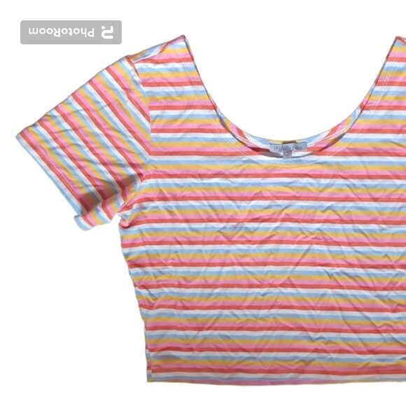 Charlotte Russe Colorful Stripe Cropped Tee - XL - Picture 1 of 6